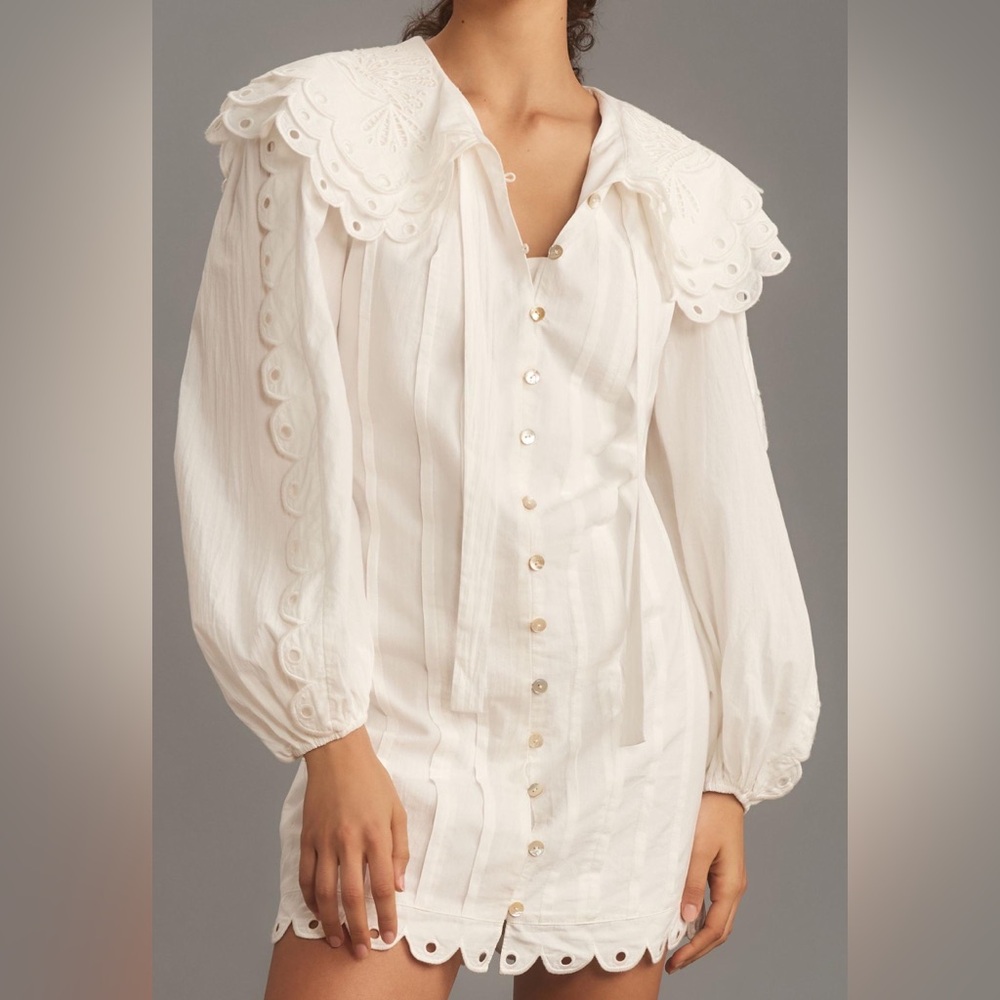 FARM RIO White Embellished Collar Long Sleeve Mini Dress (NWT)